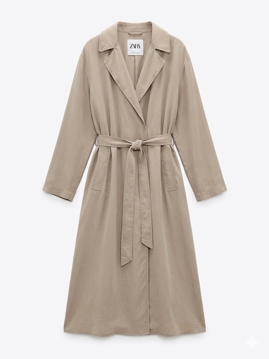 Zara Jackets & Blazers - ZARA Beige Tie-Waist Trench Coat